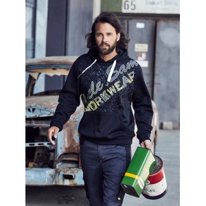 Uncle Sam Sweathoody in Anthrazit/Schwarz, Größe M, mit Kapuze und Kängurutasche. Arbeitskleidung mit Print.