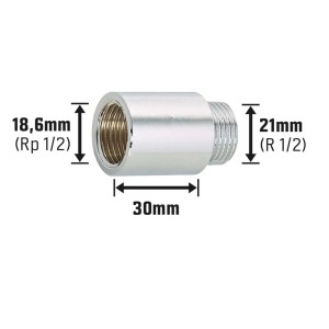 Verchromte Hahnverlängerung aus Messing, 18,6 mm x 21 mm, 30 mm Länge für Gewindefittings.