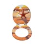Ovaler WC-Sitz mit Softclosing, Sonnenuntergang, Strand & Seestern Motiv. Absenkautomatik, robust, MDF.