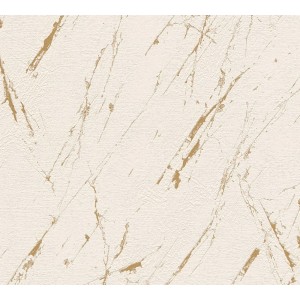 A.S. Création Vliestapete mit Marmoroptik in Beige und Gold.