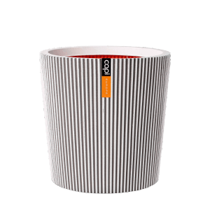 Konischer Capi Europe Blumentopf Groove NL, Ø 36 cm, elfenbeinfarben mit Rillenstruktur.