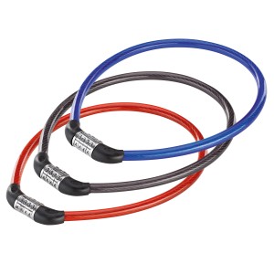 Prophete 4-Zahlen-Kabelschloss, 55 cm, in Blau, Grau und Rot.