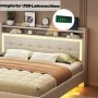 okwish Polsterbett 140x200cm mit USB LED Verstecktem Fußteil Beige ohne Matratze_6