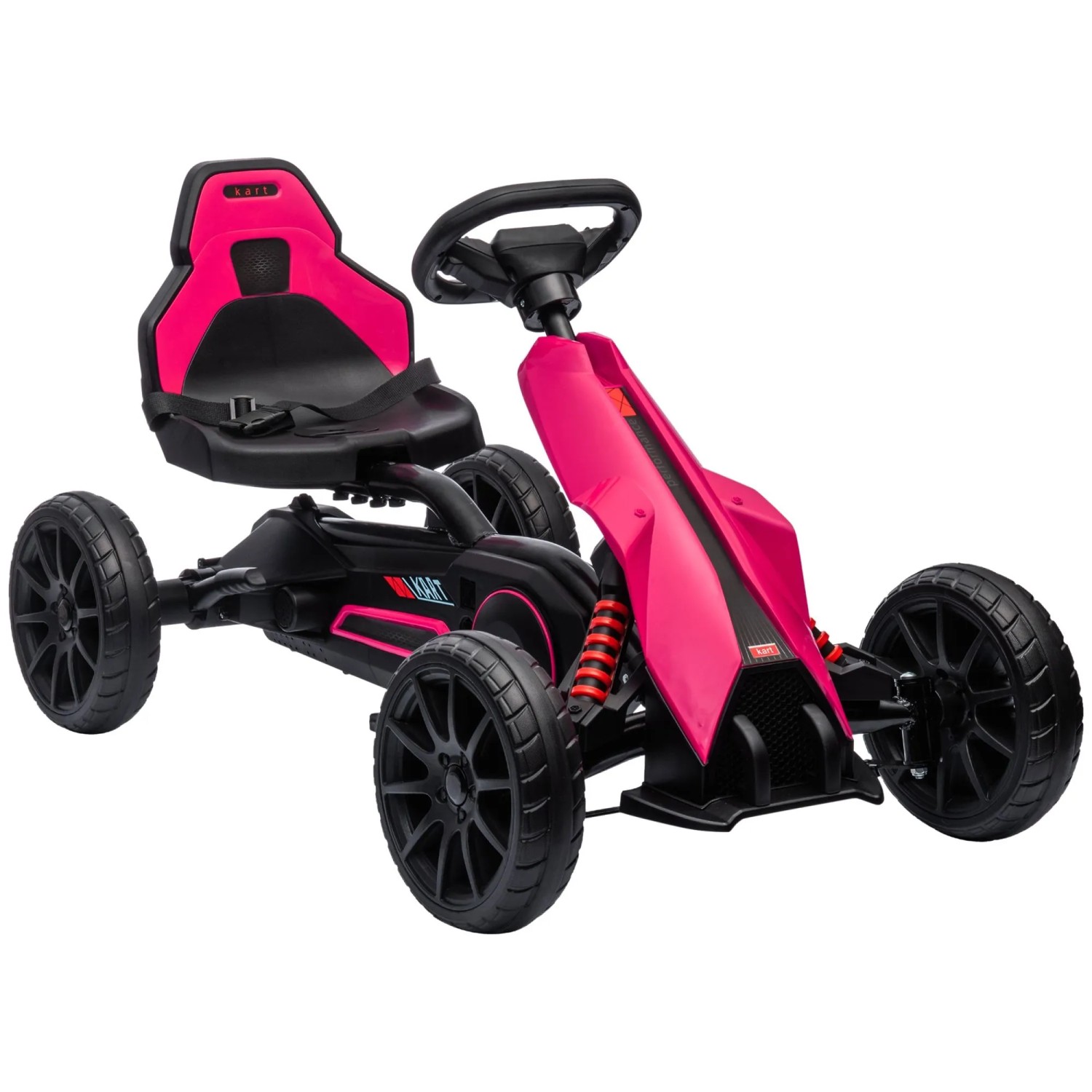 Sportliches HOMCOM Go-Kart in Pink/Schwarz. Kinder-Tretauto mit Pedal-Antrieb, verstellbarem Sitz und Lenkrad.