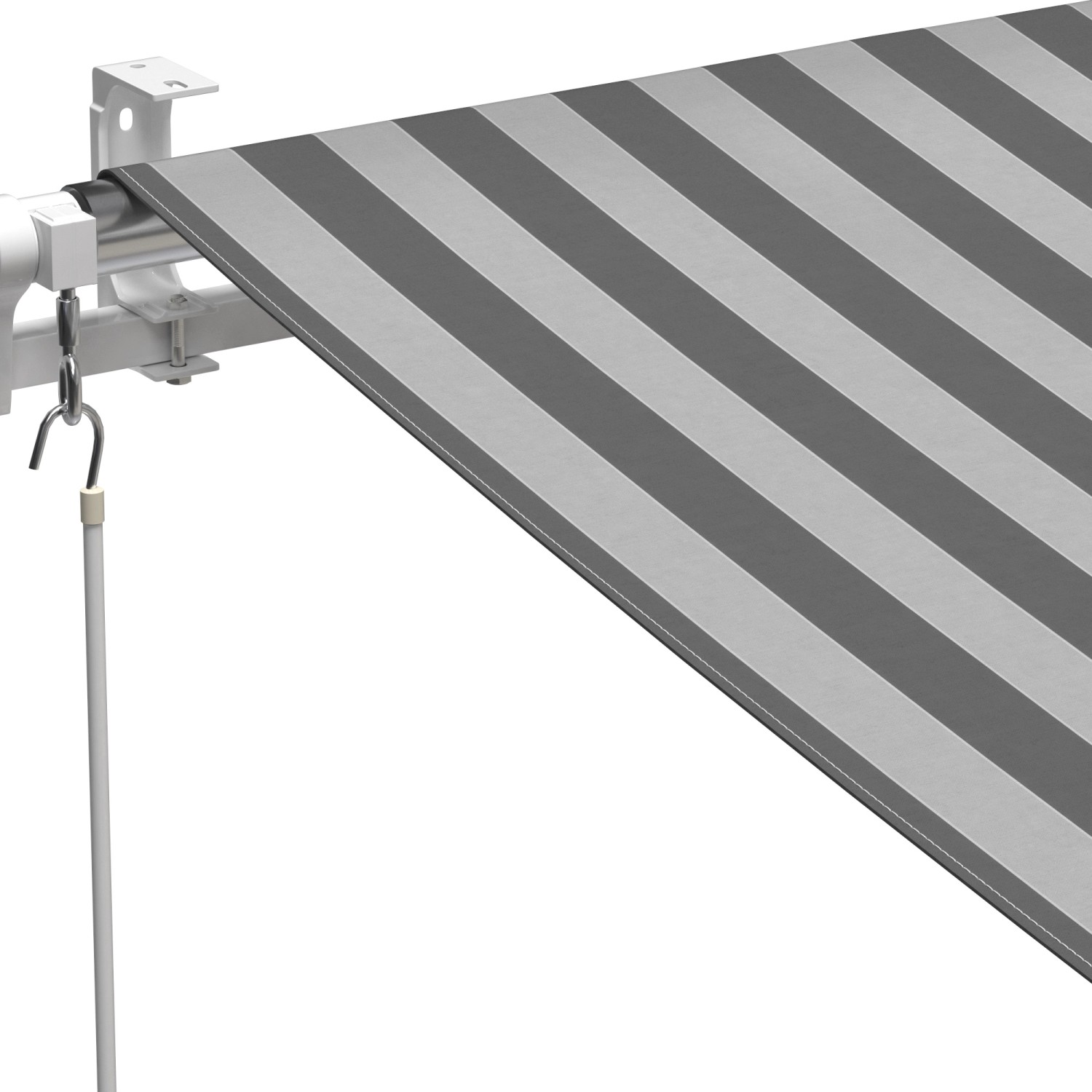 Gelenkarmmarkise Aventura 4x2,5m in Grau-Weiß gestreift, Sonnenschutz für Terrasse und Balkon.