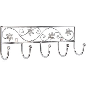 Verchromte Siro Hakenleiste mit 5 Haken und kristallklaren Blüten-Details.