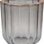 Grau-goldener Teelichthalter ModernAntique, 9 cm, aus Glas mit Riffelstruktur und Goldrand.