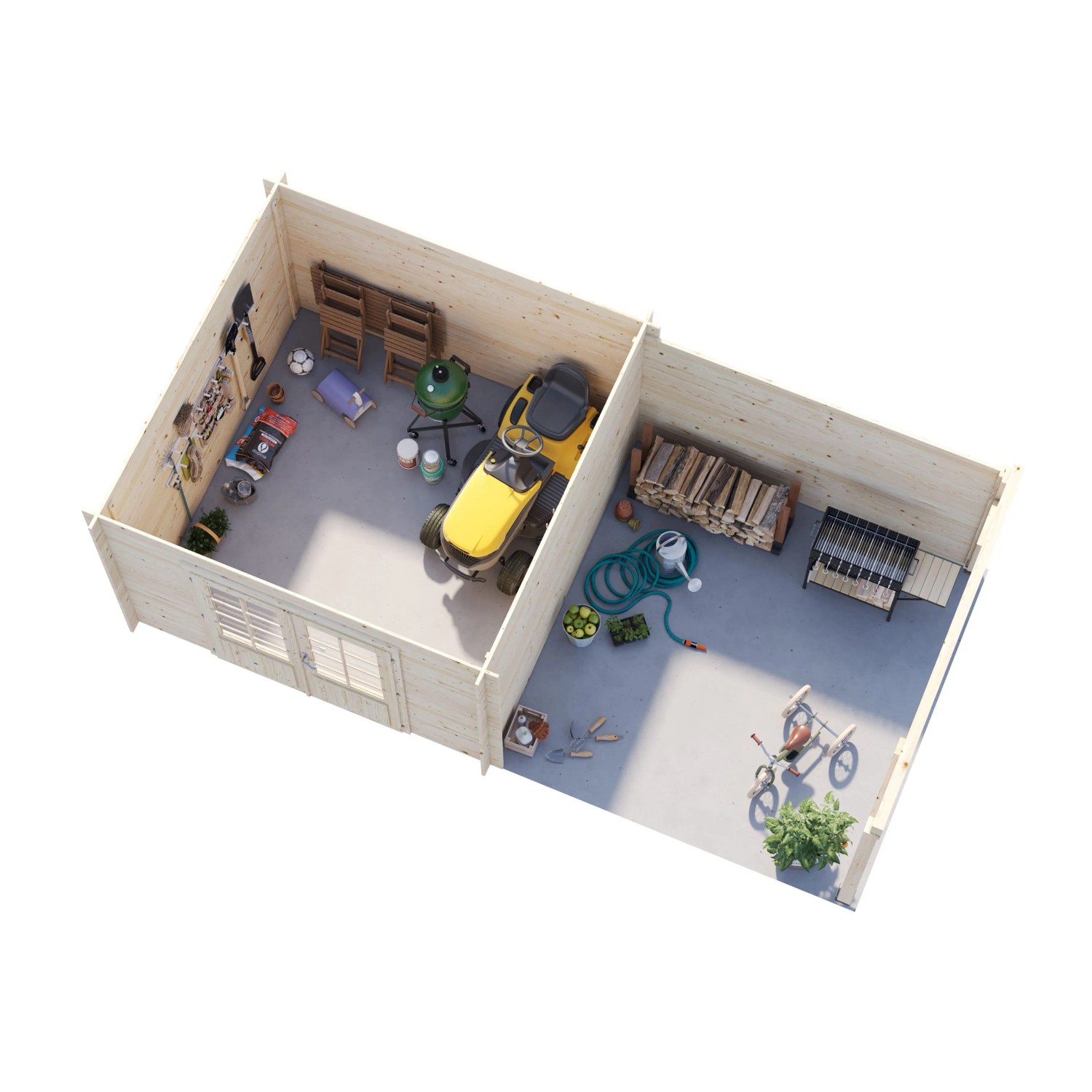 Palmako Ella Holz-Gartenhaus Grau Flachdach Tauchgrundiert 592 cm x 300 cm_4