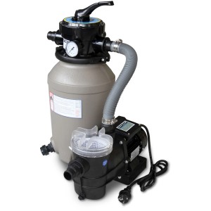 Karibu Sandfilteranlage mit Pumpe und Schläuchen für Pools und Teiche.