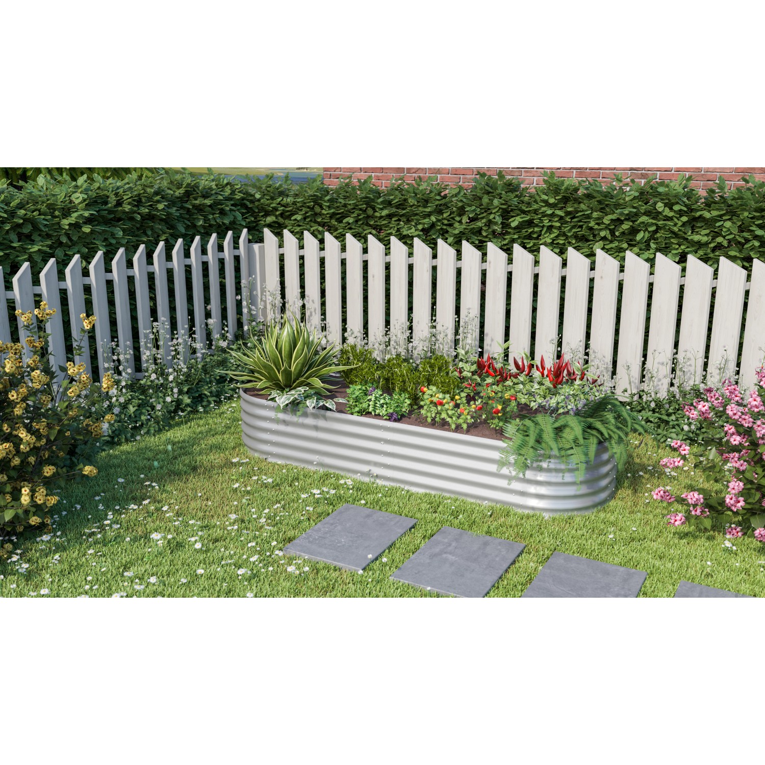 Vitavia Erweiterung Stretched 401 für Hochbeet, 80x40cm, im Garten mit Bepflanzung.
