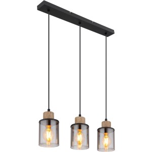 Globo Pendelleuchte Reid, 3-flammig, schwarz matt, mit Rauchglas-Schirmen.