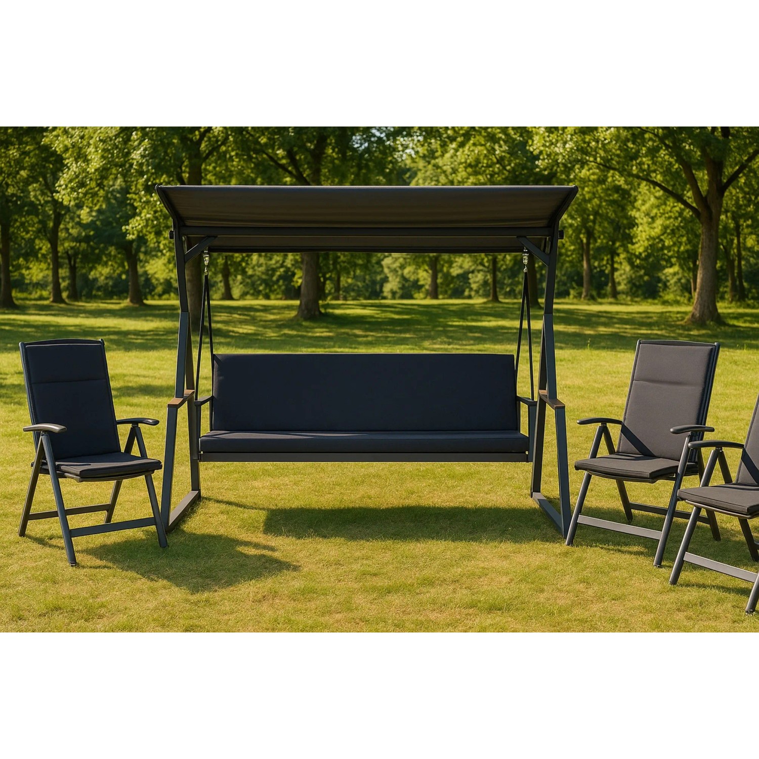 Anthrazitfarbenes Kissen-Set für Hollywoodschaukel, 110x60x50x7cm, geeignet für 2-Sitzer Schaukel.
