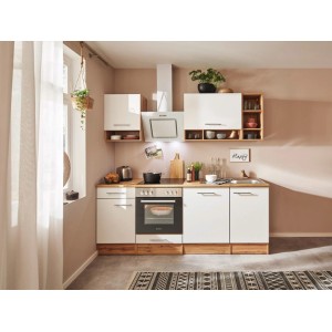 Respekta Küchenzeile 220 cm Weiß-Wildeiche Nachbildung matt