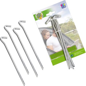 4er-Set Zeltnägel, 25 cm lang, aus Metall. Camping Zubehör für sicheren Halt.
