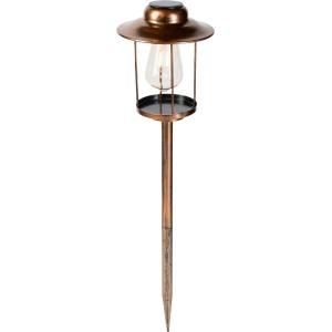Trichterförmige LED-Solarspieß Laterne im Vintage-Stil aus Metall, kupferfarben, für den Garten.
