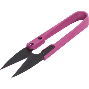 Mini Blütenschere (103 cm) mit pinkfarbenen Griffen und schwarzen Klingen für präzise Schnitte.
