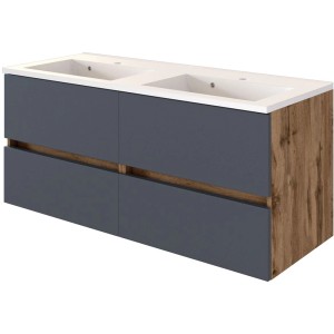 Held Möbel Doppelwaschtisch Bari, 120 cm, Grau Matt, mit zwei weißen Waschbecken und vier Schubladen.