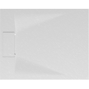 Rechteckige, extraflache Schulte Duschwanne ExpressPlus, 100x80 cm, in Weiß mit Steinoptik.