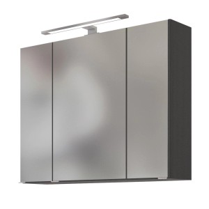 Held Möbel 3D-Spiegelschrank Neapel, 80 cm, Graphitgrau mit LED-Leuchte.