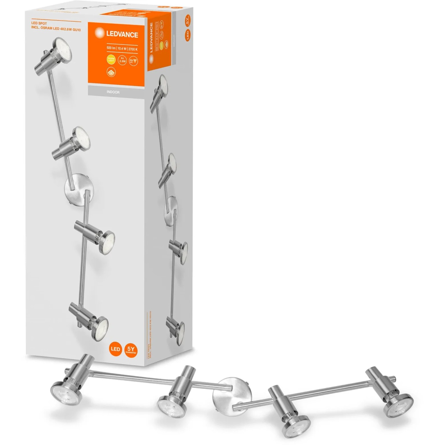 Ledvance LED-Spot, 4-flammig, silberfarben, 17 cm. Deckenleuchte mit vier flexiblen Strahlern.