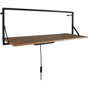 Modernes Wandregal Becky mit LED-Beleuchtung, Metallrahmen schwarz, Holzregal in Naturoptik.