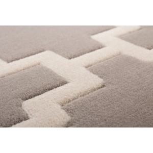 Moderner Teppich Retro in Taupe und Elfenbein mit geometrischem Muster, 80x300 cm.