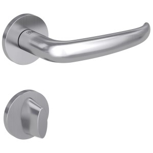Rosettengarnitur Saturn WC Edelstahl matt. Moderner Türgriff und WC-Drehverschluss für Innentüren.