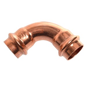 Kupfer Pressfitting Bogen 90° mit 2 Muffen, 12 mm für Trinkwasser- & Heizsysteme. Robuster Installationsbogen.
