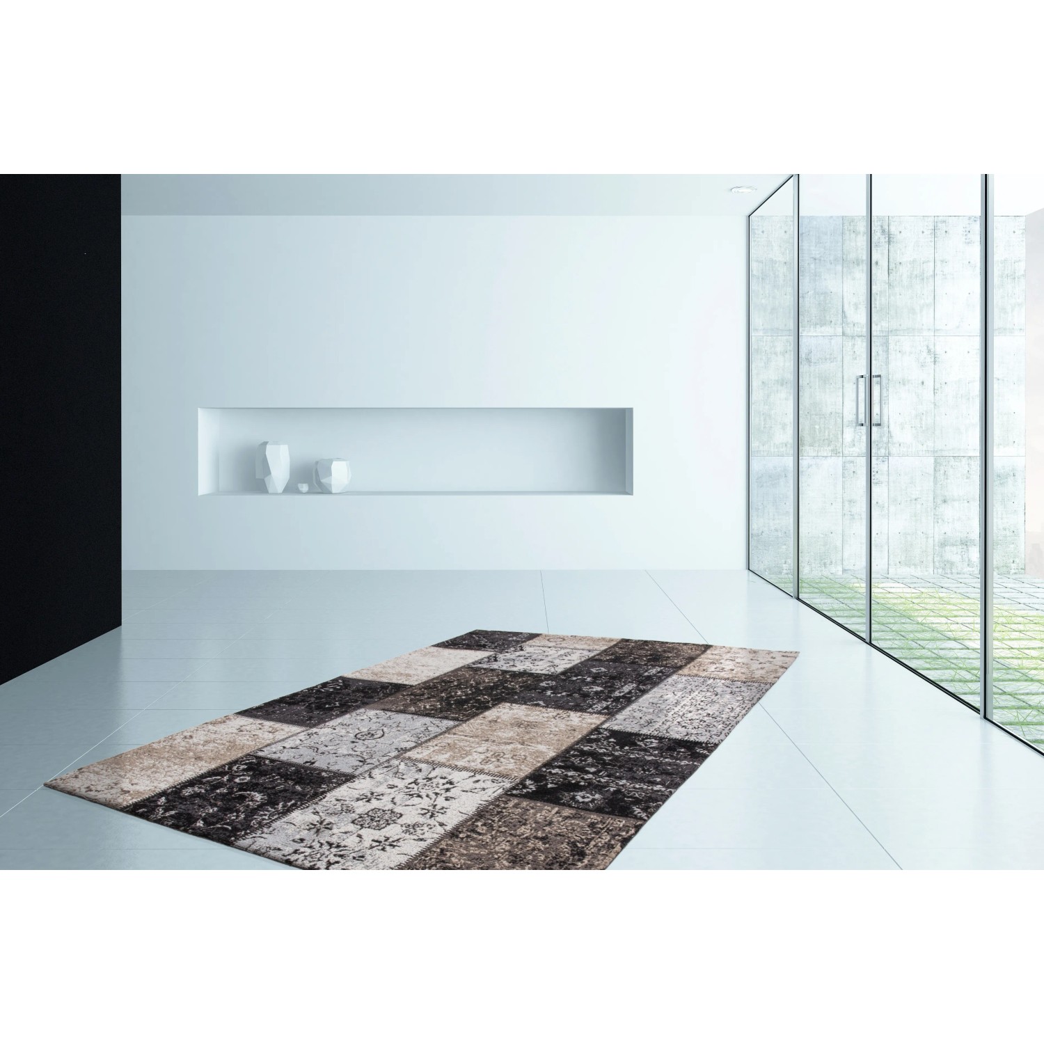 Vintage Teppich Vecchia 1110 Silber, 160x230 cm, mit Patchwork-Design im modernen Wohnraum.