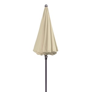 Geschlossener, naturfarbener Doppler Balkonschirm Sunline Ø 150 cm mit Knickfunktion.