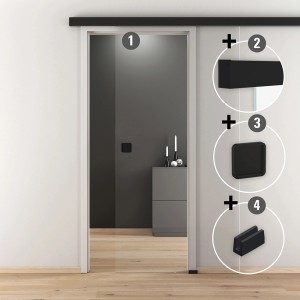 Glasschiebetür-Set Nova 510 Black mit Softeinzug und Griffmuschel, 190 cm.