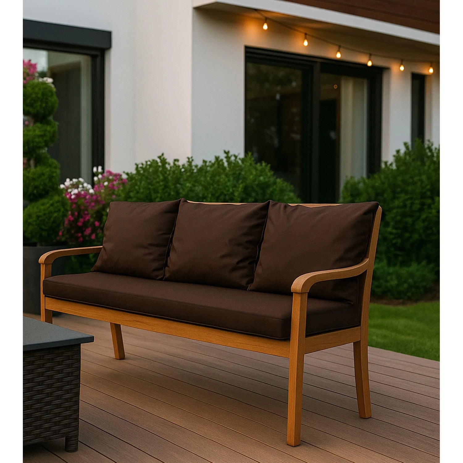 Braunes Setgarden Mix Bench Kissen für 2-Sitzer Gartenbank, 110x50 cm + 2 Rückenkissen.