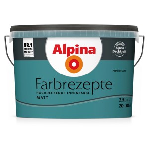 Farbeimer Alpina Farbrezepte Petrol de Luxe, matte, blaue Innenfarbe, 2,5 Liter.