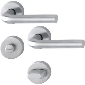 CMI Bad- und WC-Rosettengarnitur L-Form, Edelstahl matt, für Türstärken 38-42mm.