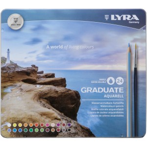 LYRA Graduate Aquarellstifte, 24 Farben mit Pinsel. Wasservermalbare Farbstifte für lebendige Farben.