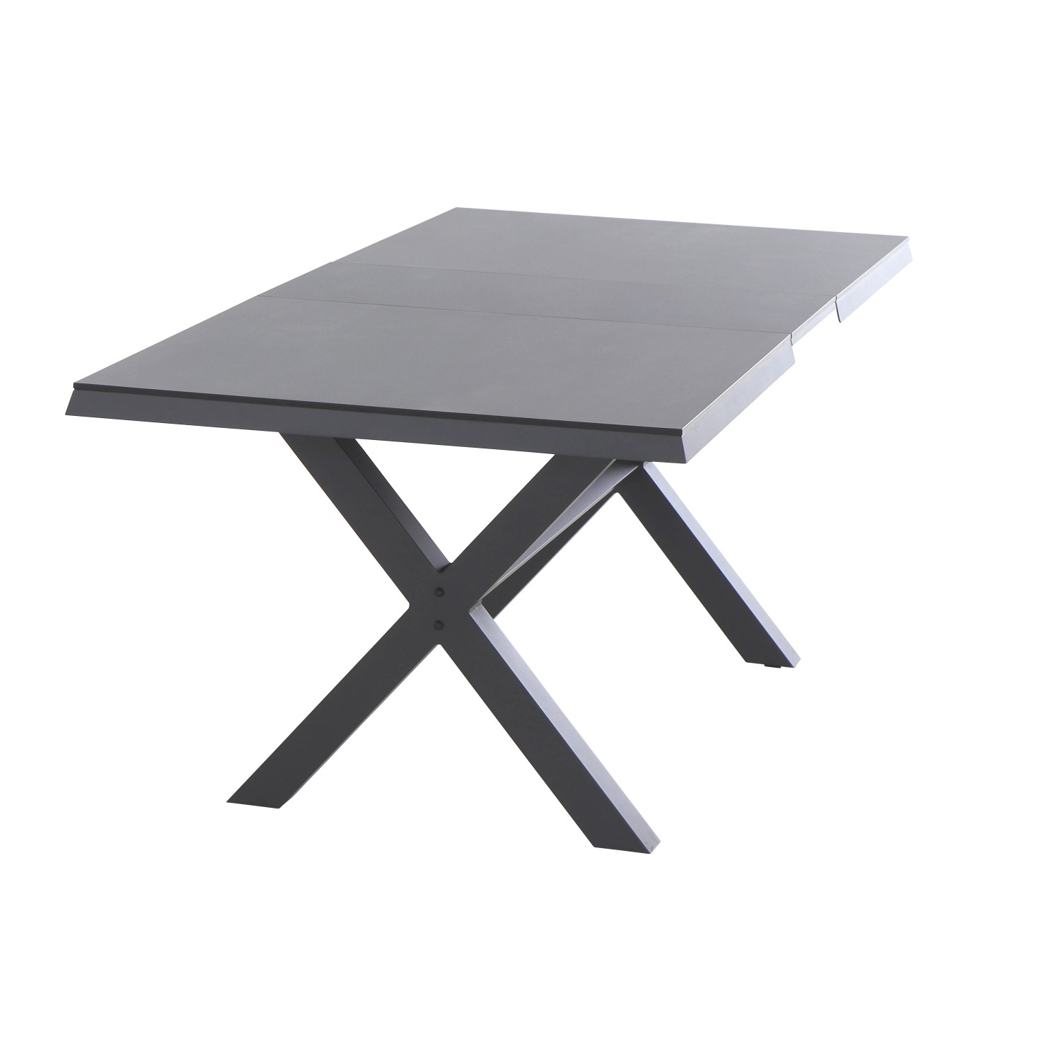 Ausziehbarer Siena Garden Gartentisch Ferrostone, 100x260 cm, mit modernem X-förmigen Untergestell.