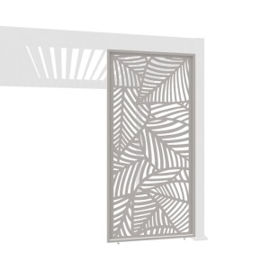 Dekorative Weide Pergola Wand aus Aluminium, 113 cm, Ivory Sand mit Blattdesign für Sicht- und Sonnenschutz.
