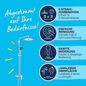 Grohe QuickFix Duschsystem Vitalio Joy 260 Chrom mit Kopf- und Handbrause.