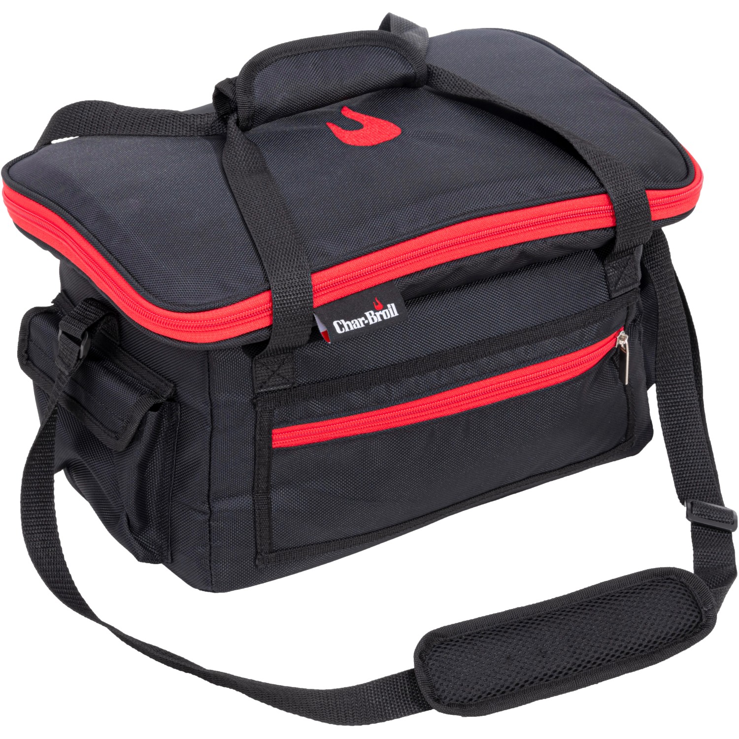 Char-Broil All-Star Kühltasche aus Polyester, schwarz mit roten Akzenten, für Grillutensilien.