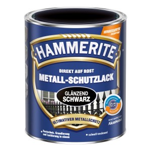 Dose Hammerite Metall-Schutzlack, Schwarz glänzend, 250ml. Rostschutz, Grundierung und Lack in einem.