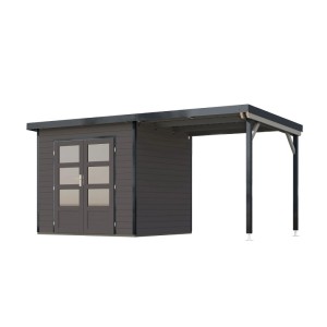 Karibu Gartenhaus Domingo 2 B mit Anbaudach 2,33 m Grau-Anthrazit