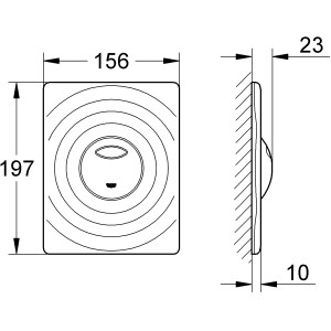 Grohe Surf Abdeckplatte für 2-Mengen-Spülung, Chrom, mit Maßangaben.