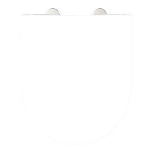 Weißer Schütte WC-Sitz D-Form Pro 6 Duroplast mit Absenkautomatik, Draufsicht.