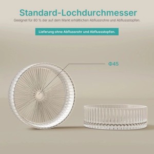 Transparentes rundes Glas Aufsatzwaschbecken mit vertikaler Struktur. 45mm Abflussloch. Abfluss nicht enthalten.