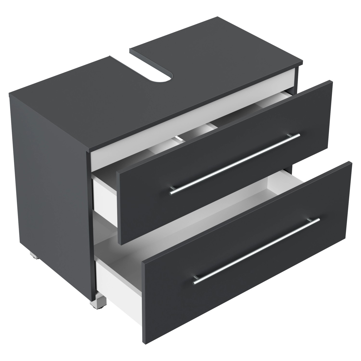 Posseik Unterbau Mondial Universal 85 cm Grafit mit zwei Schubladen für Bad-Einbauschränke.