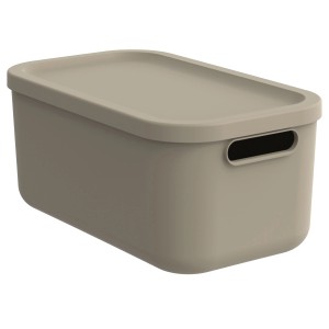 Rotho Albula Multibox 12L in Cappuccino: Aufbewahrungsbox mit Deckel und Griffen.