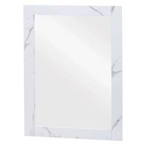 Rechteckiger Wandspiegel L86 in Weiß mit Marmor-Optik für Badezimmer.