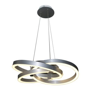 Moderne Näve Smart Home LED-Pendelleuchte Divora, 58 cm, alufarben mit verschlungenen Ringen.