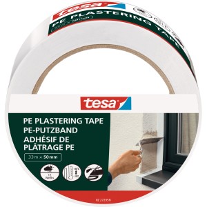 Tesa PE Putzband, 33 m x 50 mm, weiß, zum Abkleben von Fassaden und Rahmen.