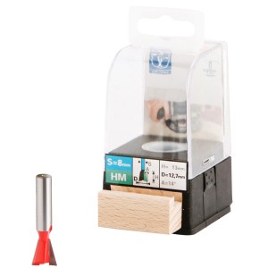 LUX HM-Zinkenfräser, 12,7 mm, mit rotem Fräskopf und Verpackung. Fräsbohrer für Holz.